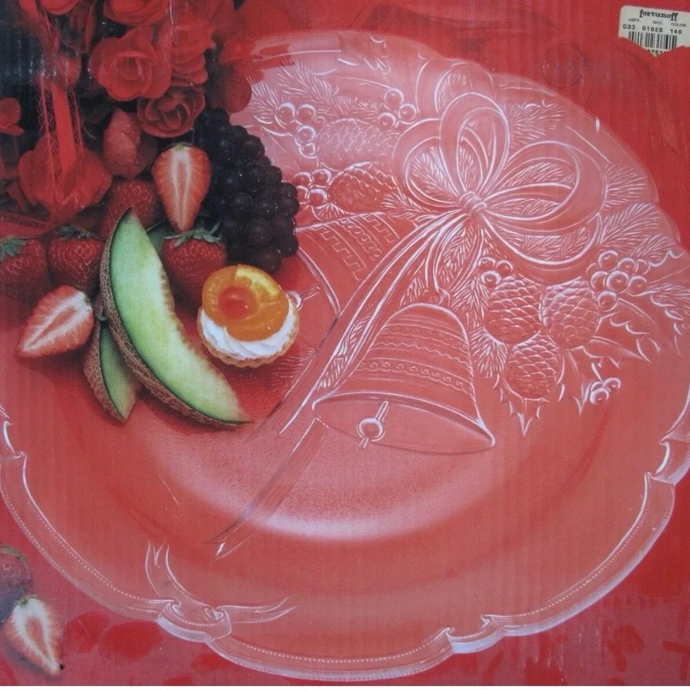 Mikasa Crystal Holiday Bells Christmas themed CANDY platter 14.75